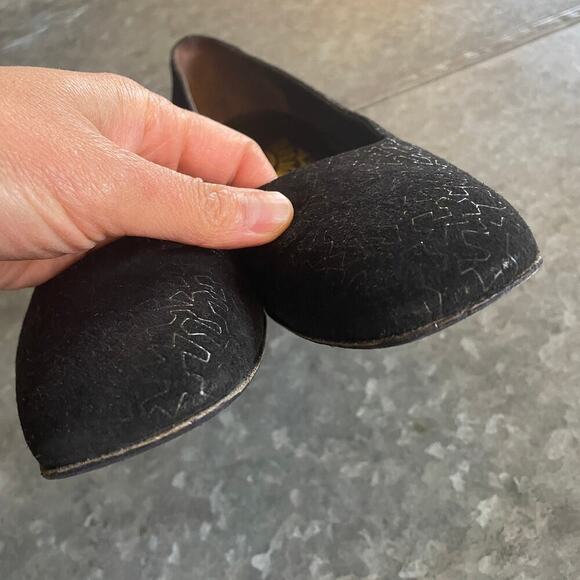 Vintage Salvatore Ferragamo Florence Suede Geometric Block Heel 10 Black Leather - Picture 3 of 9